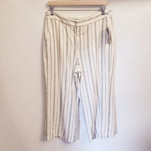 NWT Chaps Cream & Navy Striped Cropped Linen Blend Pants, Size 12
